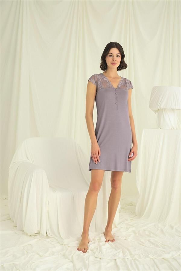 Arias Closet Kolu Omzu ve Yakası Dantelli Önü Düğmeli Gecelik