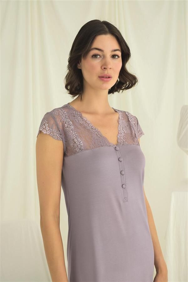 Arias Closet Kolu Omzu ve Yakası Dantelli Önü Düğmeli Gecelik