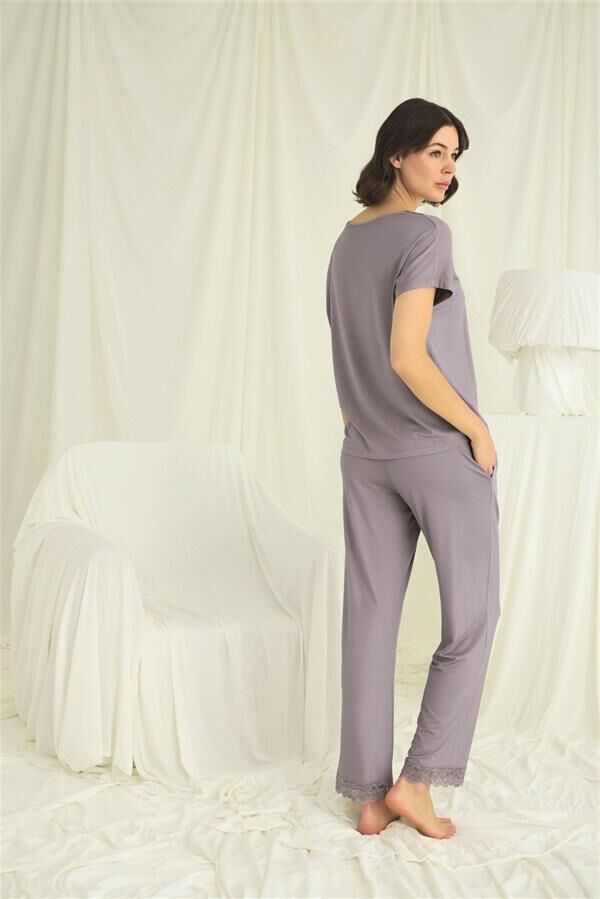 Arias Closet Kısa Kollu V Yakalı Dantelli Pijama Takımı