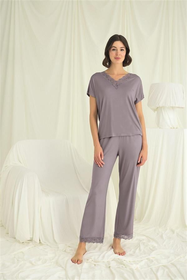 Arias Closet Kısa Kollu V Yakalı Dantelli Pijama Takımı