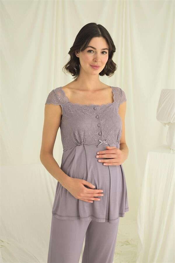 Arias Closet Dantelli Önü Düğmeli Hamile Lohusa 3'lü Pijama Takımı