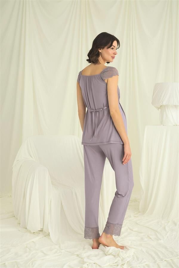 Arias Closet Dantelli Önü Düğmeli Hamile Lohusa 3'lü Pijama Takımı