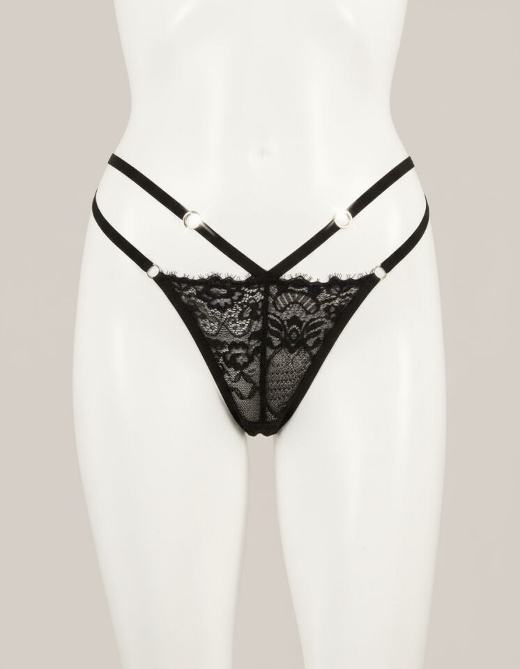 Arias Closet Siyah 2 İpli Dantelli Fantezi String Tanga