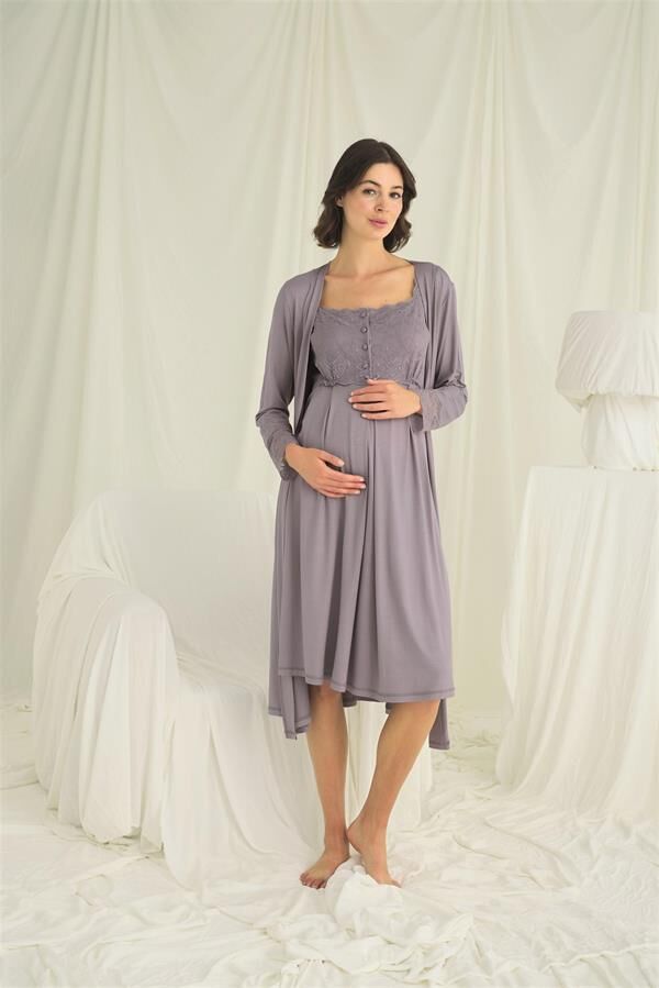 Arias Closet Dantelli Önü Düğmeli Hamile Lohusa Sabahlık Takımı