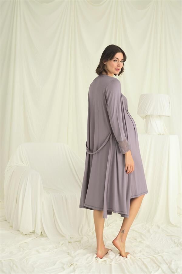 Arias Closet Dantelli Önü Düğmeli Hamile Lohusa Sabahlık Takımı