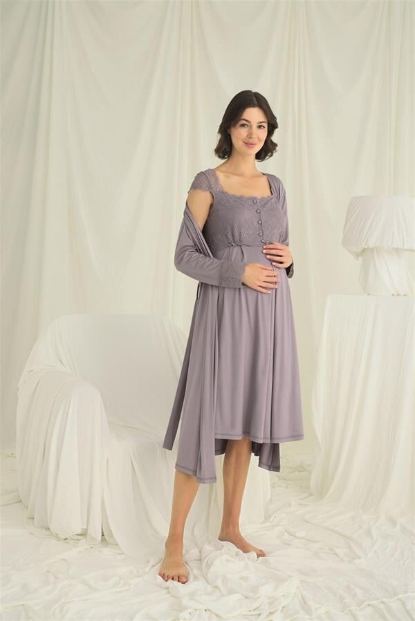 Arias Closet Dantelli Önü Düğmeli Hamile Lohusa Sabahlık Takımı