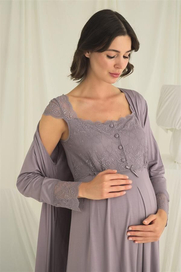 Arias Closet Dantelli Önü Düğmeli Hamile Lohusa Sabahlık Takımı