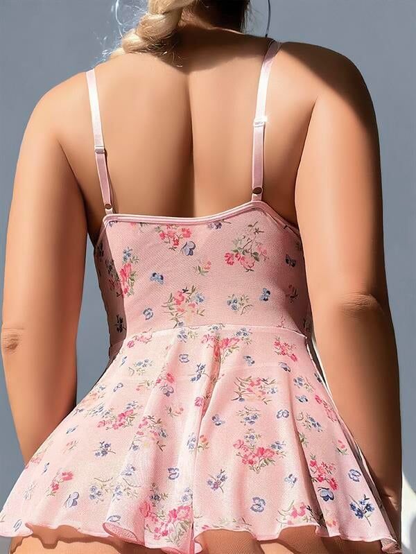 Arias Closet Pembe Dantel İşlemeli Çiçek Desenli Fantezi Gecelik