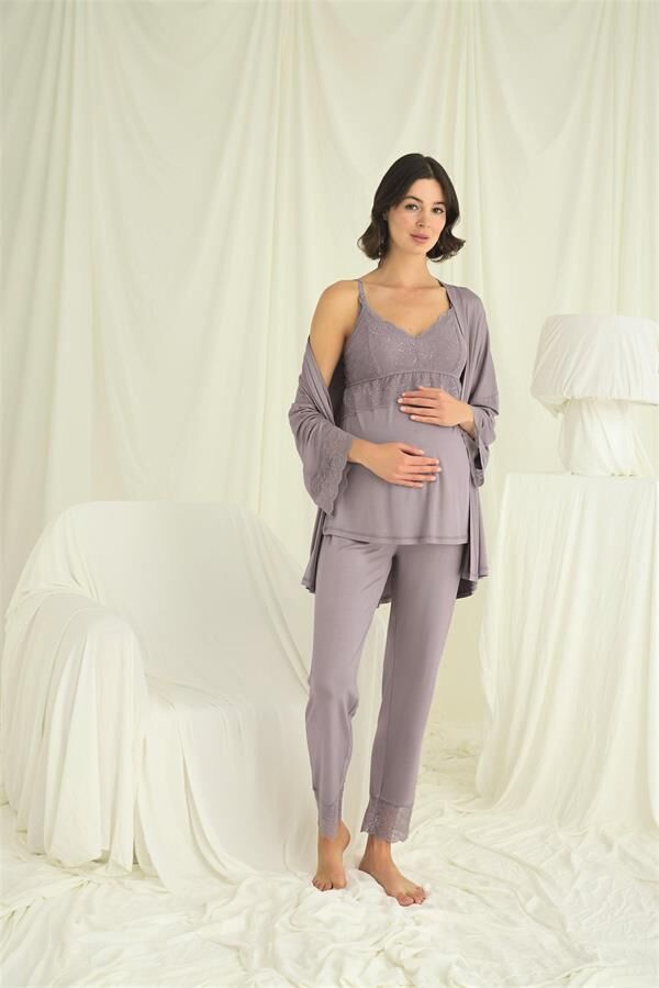 Arias Closet Dantelli Hamile Lohusa 3'lü Pijama Takımı