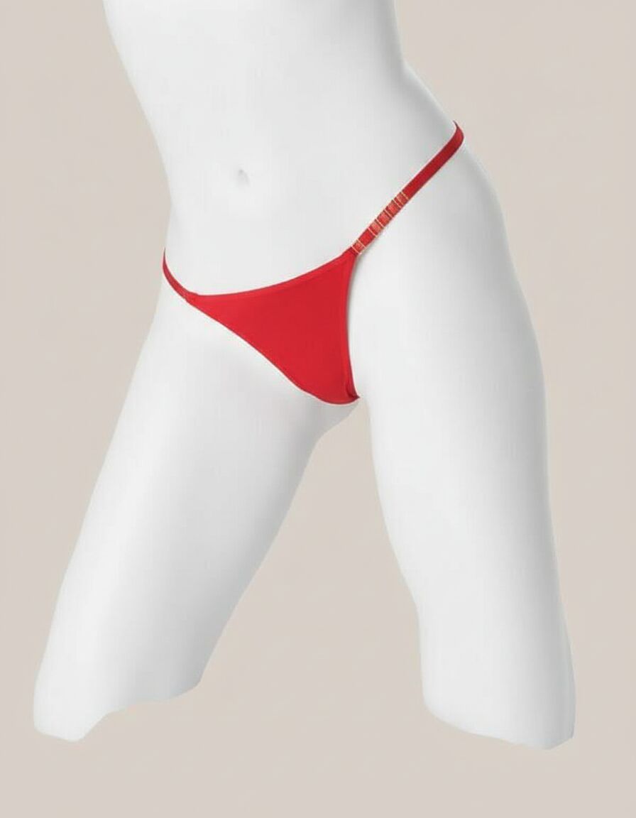 Metal Aksesuarlı Fantezi Kırmızı String Tanga