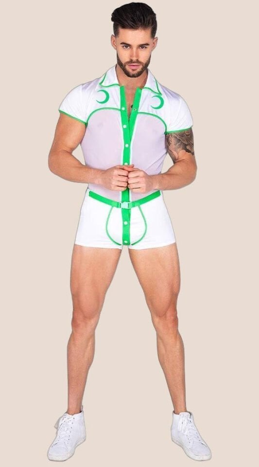 Arias Closet Beyaz Yeşil Şeritli Fantezi Erkek Kostüm