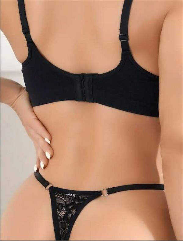 Arias Closet Siyah Bacak Bantlı Dantelli Fantezi String Tanga