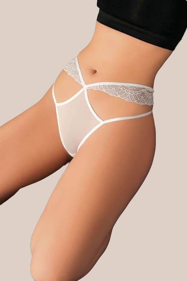 Beyaz Dantelli İp Detaylı Fantezi String Tanga