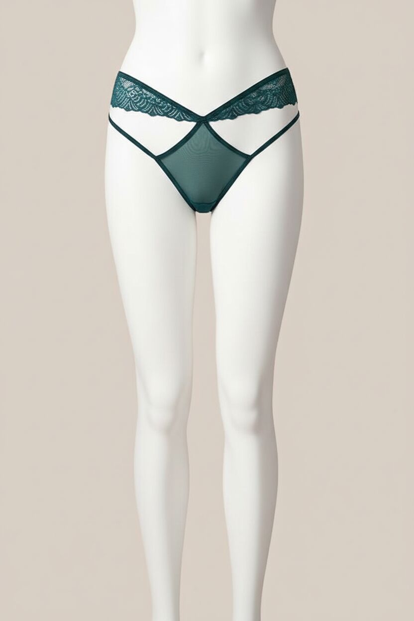 Yeşil Dantelli İp Detaylı Fantezi String Tanga