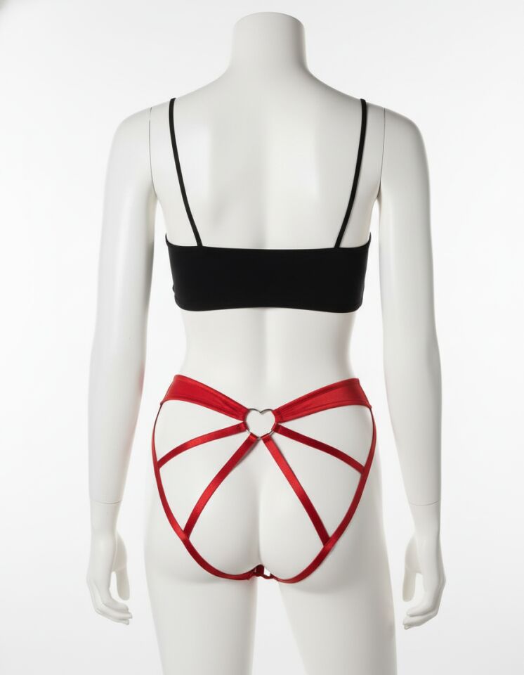 Arias Closet Arkası Şeritli Kalp Metal Aksesuarlı Fantezi Kırmızı String Tanga