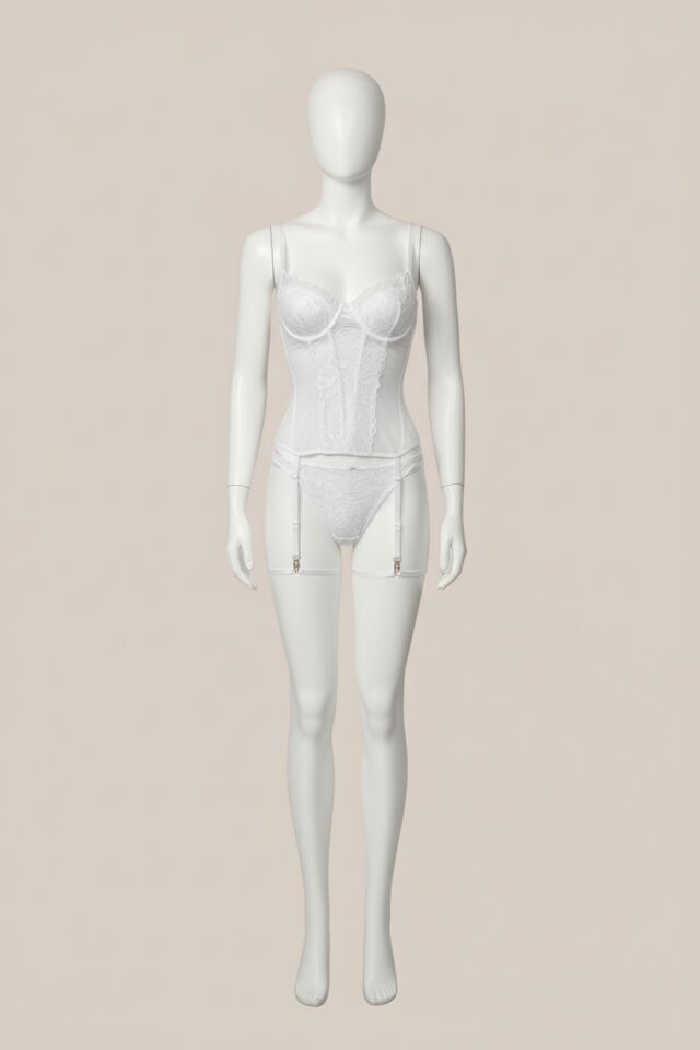 Transparan Beyaz Dantel İşlemeli Büstiyerli Jartiyer Takımı