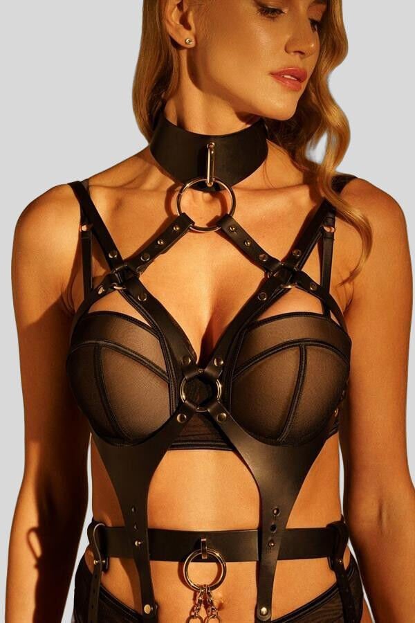 Siyah Zincir Aksesuarlı Fantezi Vücut Harness