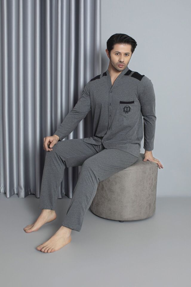 Tekten 5810 Erkek Uzun Kollu Boydan Düğmeli Pijama Takım 4'lü