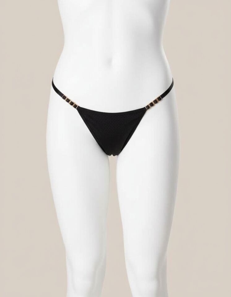 Arias Closet Metal Aksesuarlı Fantezi Siyah String Tanga