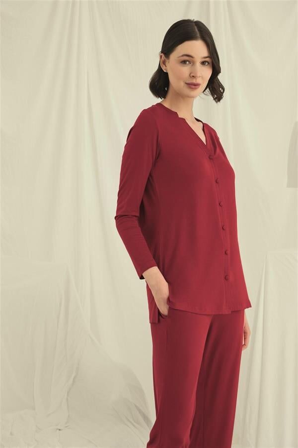 Arias Closet Uzun Kollu Boydan Düğmeli V Yaka Pijama Takımı
