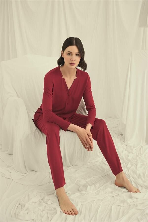 Arias Closet Uzun Kollu Boydan Düğmeli V Yaka Pijama Takımı