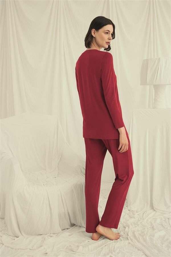 Arias Closet Uzun Kollu Boydan Düğmeli V Yaka Pijama Takımı