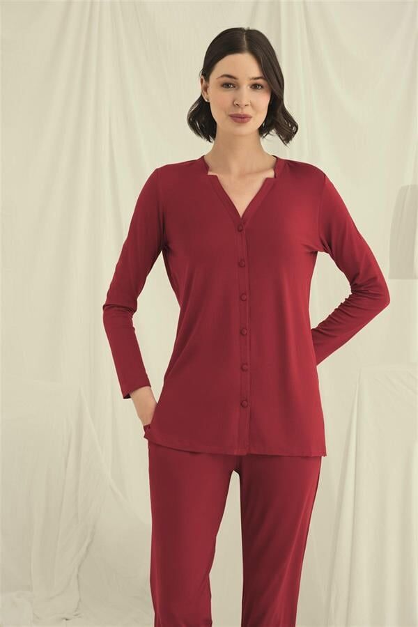 Arias Closet Uzun Kollu Boydan Düğmeli V Yaka Pijama Takımı