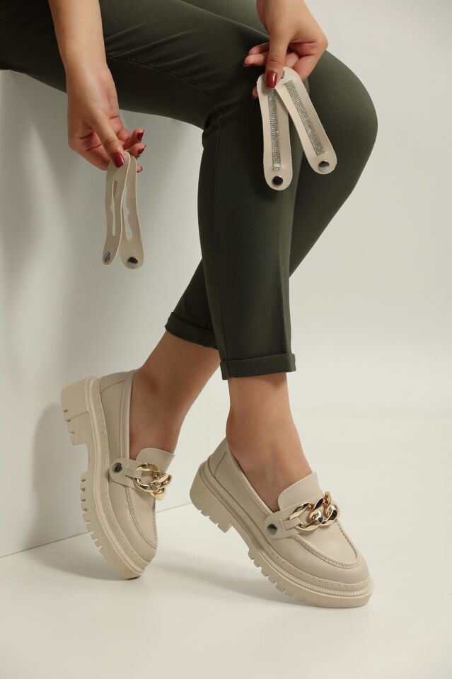 Loafers Günlük Kadın Krem Ayakkabı