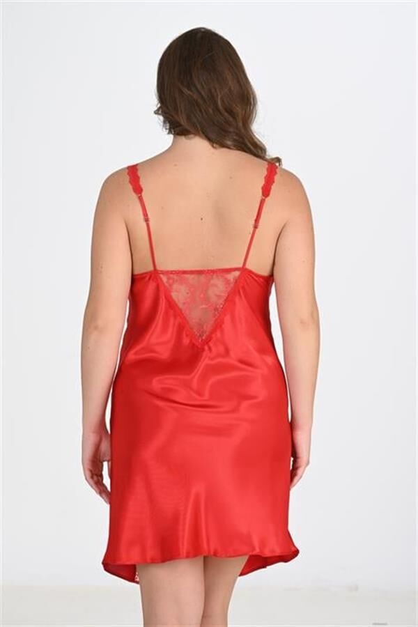 Arias Closet Premium Büyük Beden Saten Dantel İşlemeli Kırmızı Gecelik Bigsize