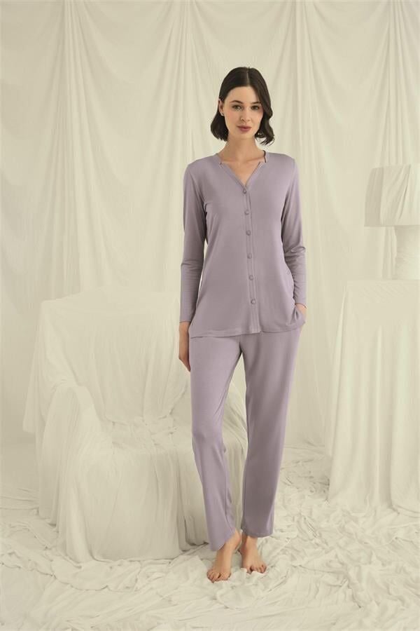 Arias Closet Uzun Kollu Boydan Düğmeli V Yaka Pijama Takımı