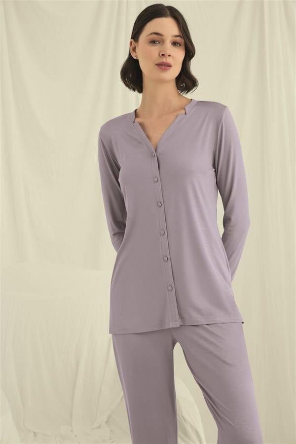 Arias Closet Uzun Kollu Boydan Düğmeli V Yaka Pijama Takımı