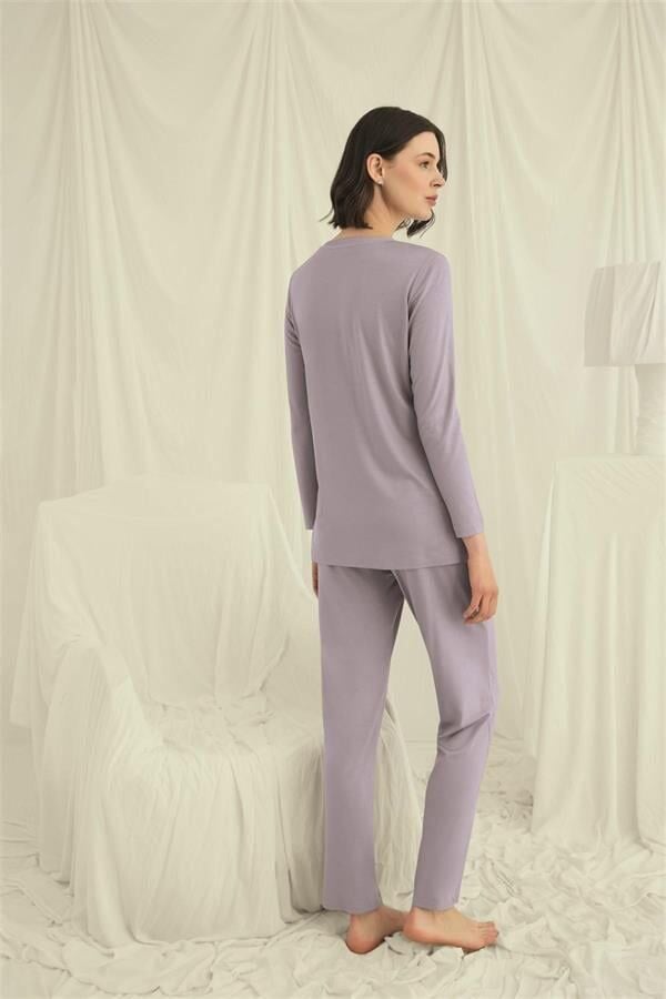 Arias Closet Uzun Kollu Boydan Düğmeli V Yaka Pijama Takımı