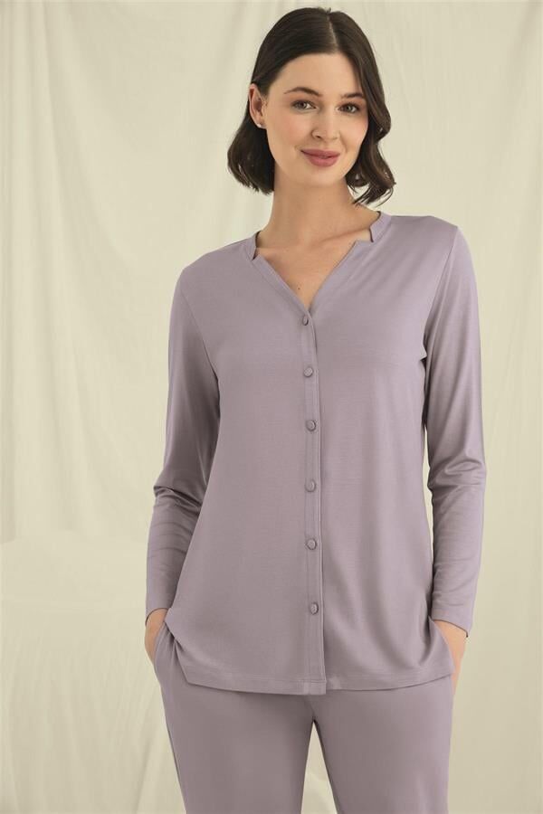 Arias Closet Uzun Kollu Boydan Düğmeli V Yaka Pijama Takımı