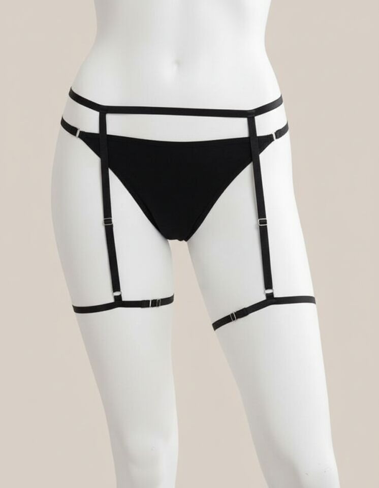 Arias Closet Siyah Bacak Bantlı Fantezi String Tanga