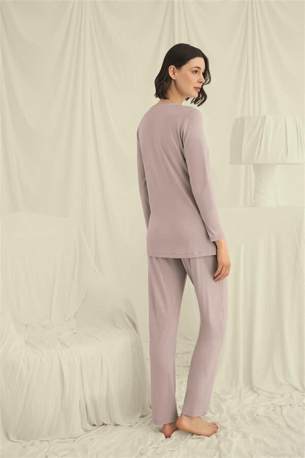 Arias Closet Uzun Kollu Boydan Düğmeli V Yaka Pijama Takımı