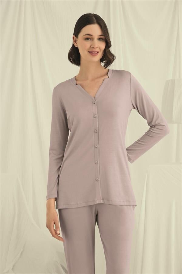 Arias Closet Uzun Kollu Boydan Düğmeli V Yaka Pijama Takımı
