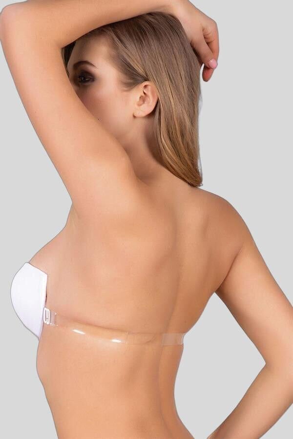Kadın Balenli Destekli Dolgulu Askısız Straplez Sırtı Şeffaf Sırt Dekoltesi Sütyeni