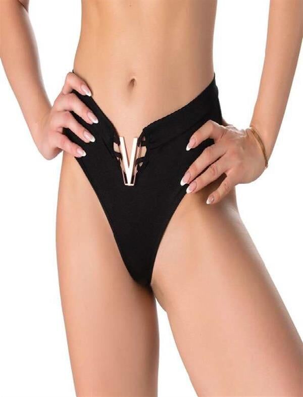 Arias Closet V Metal Aksesuarlı Fantezi Siyah String Tanga