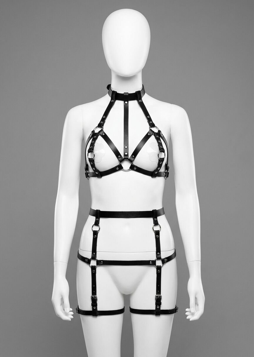 Siyah Fantezi Deri Vücut Harness