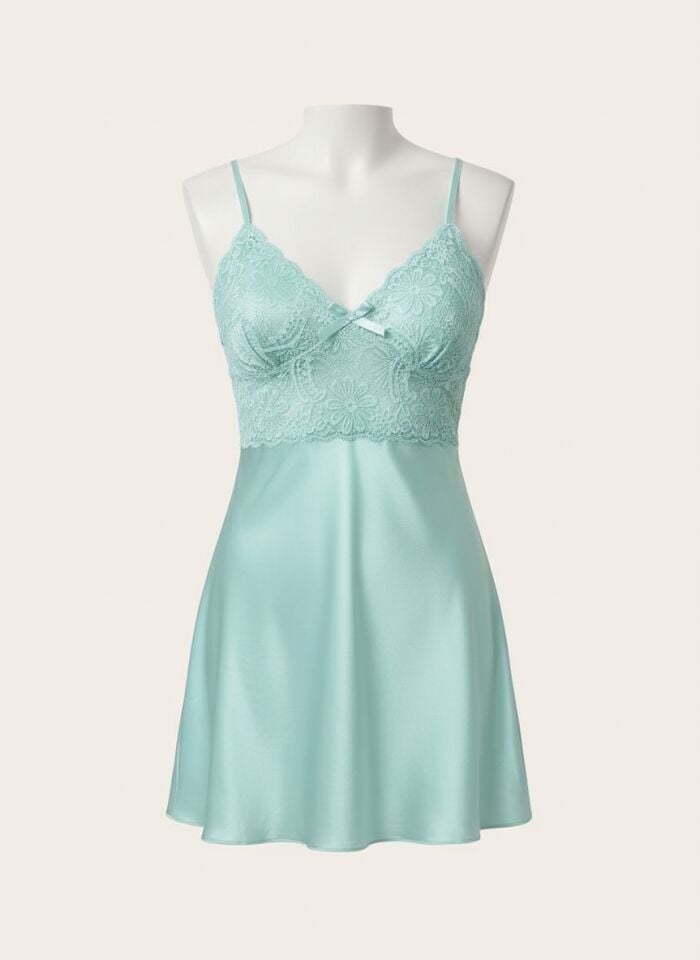 Arias Closet Dantel İşlemeli Turkuaz Saten Gecelik