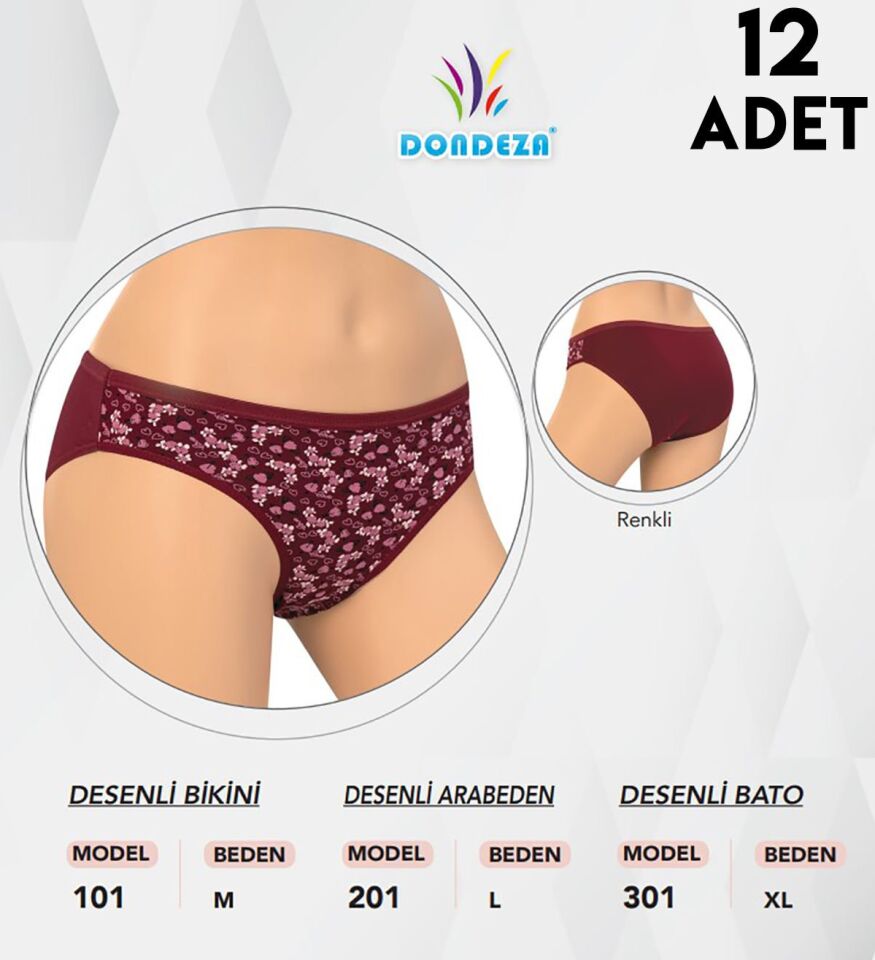Dondeza 201 Desenli L Beden Bayan Külot 12'li