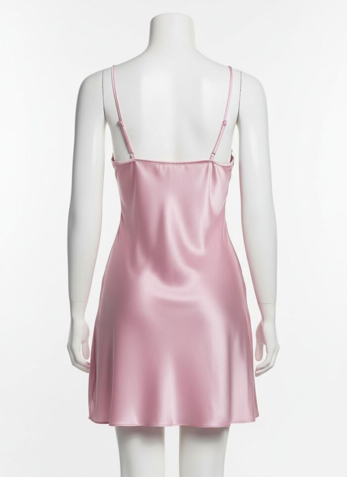 Arias Closet Dantel İşlemeli Yırtmaçlı Pembe Saten Gecelik