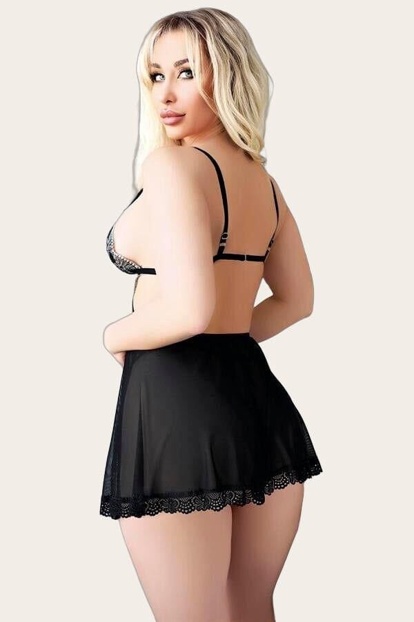 Arias Closet Siyah Dantel İşlemeli Fantezi Gecelik