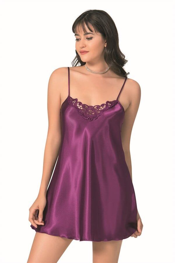 Arias Closet Mor Kısa Saten Gecelik