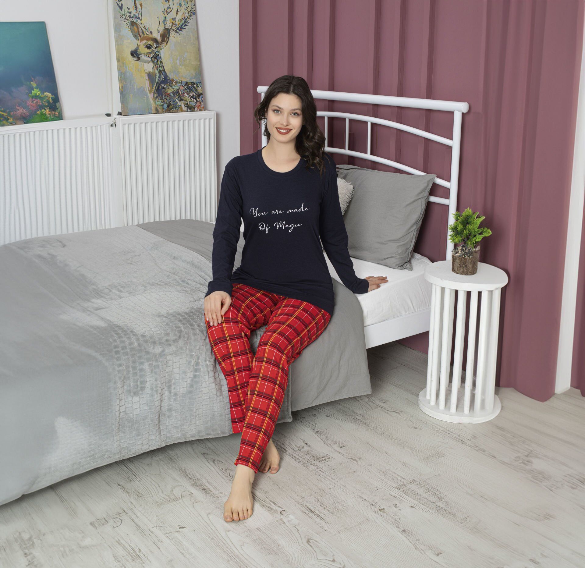 Tekten 5190 Bayan Uzun Kollu Pijama Takım 4'lü