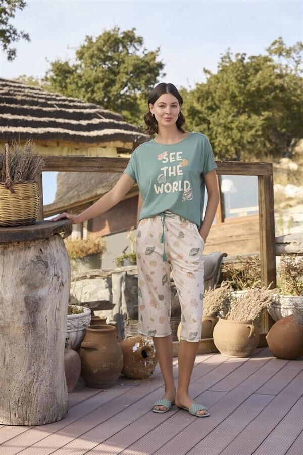 Arias Closet Desenli ve Baskılı ''See the World'' Kapri Takımı