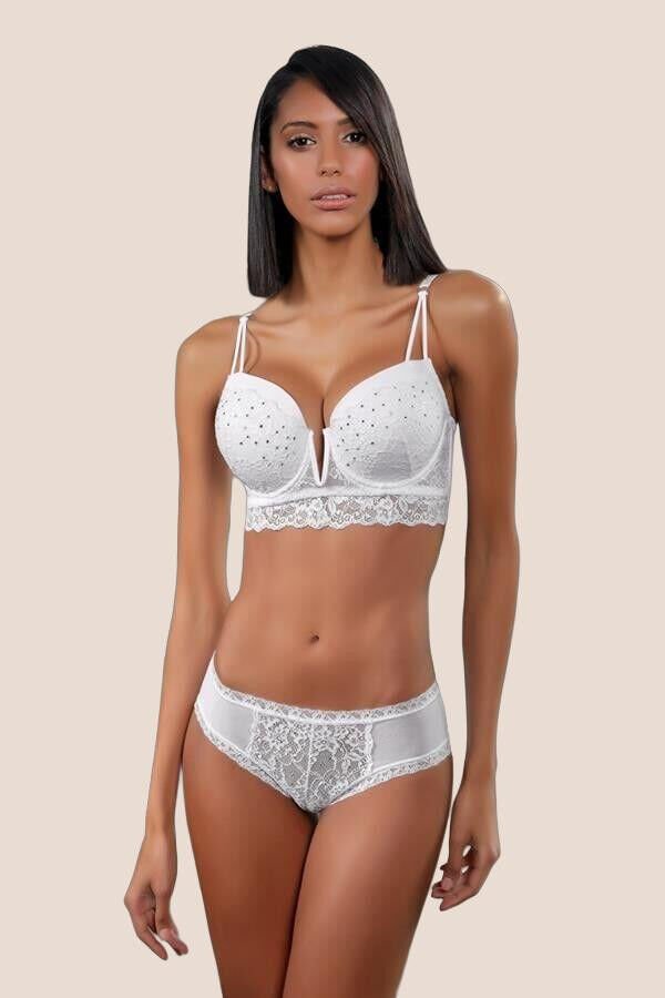 324 Destekli Beyaz Dantel Sütyen Ve Külot Takımı