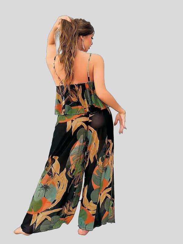 Arias Closet Büyük Beden Renkli Desenli İnce Askılı Salaş 2'li Takım