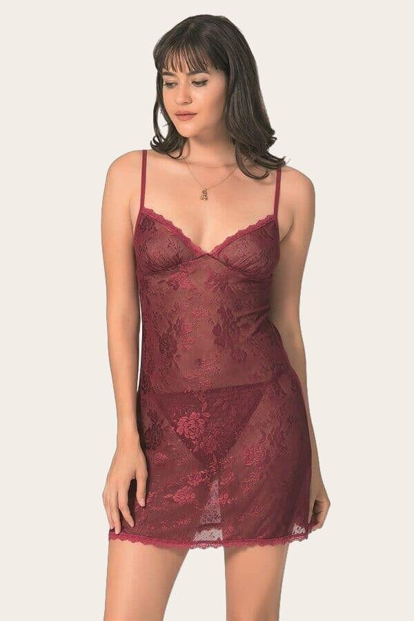 Arias Closet Bordo Kısa Jakarlı Gecelik