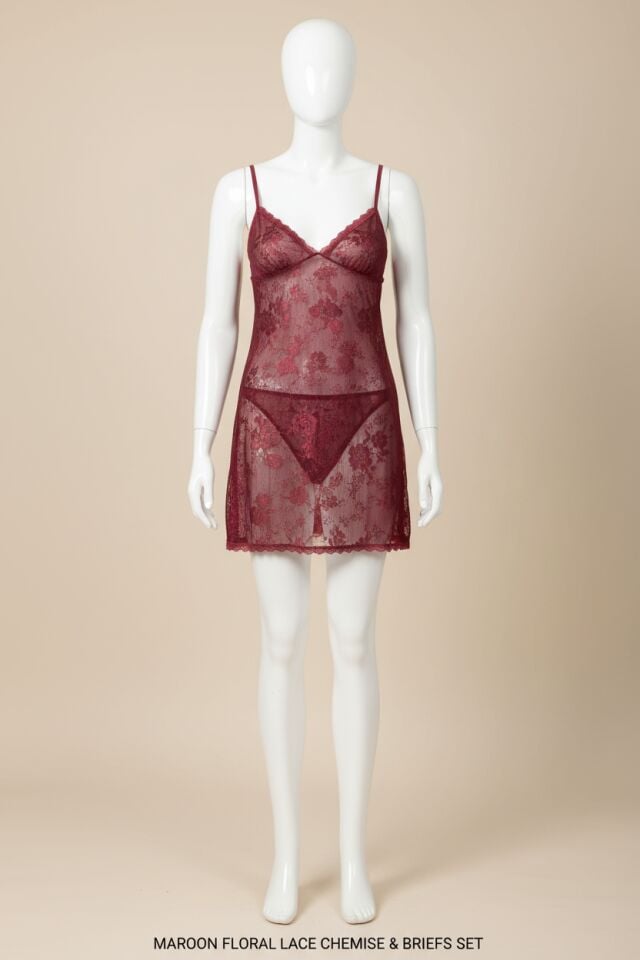 Arias Closet Bordo Kısa Jakarlı Gecelik